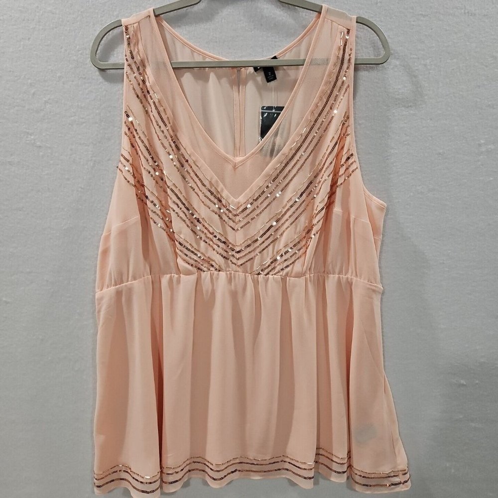 Torrid Womens Size 2 2x Peach‎ Top Peplum Chiffon Sleeveless Sequins Beads